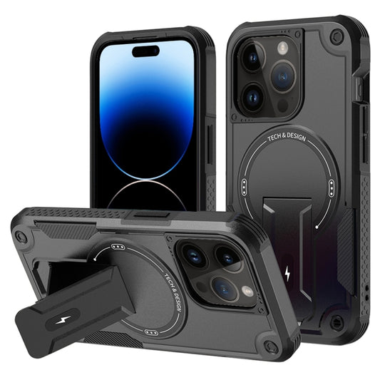 For iPhone 14 Pro Max MagSafe Holder Armor PC Hybrid TPU Phone Case(Black) - iPhone 14 Pro Max Cases by PMC Jewellery | Online Shopping South Africa | PMC Jewellery