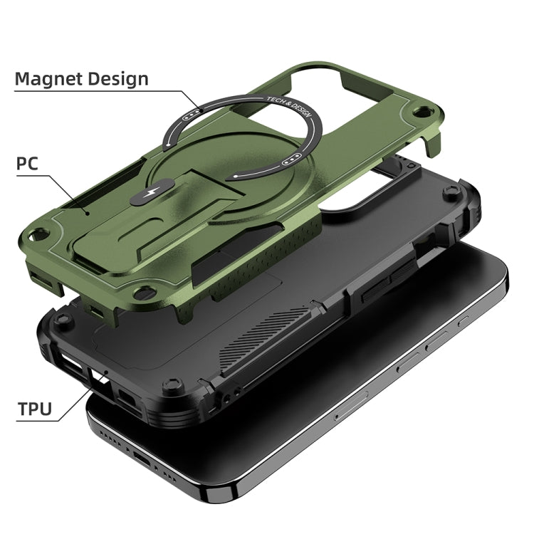 For iPhone 13 MagSafe Holder Armor PC Hybrid TPU Phone Case(Army Green) - iPhone 13 Cases by PMC TechLife | Online Shopping South Africa | PMC TechLife