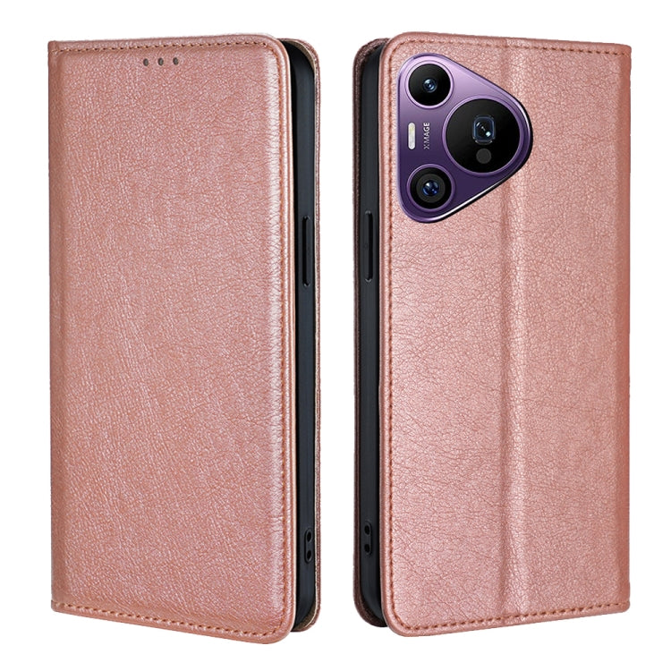 For Huawei Pura 70 Pro / Pro+ Gloss Oil Solid Color Magnetic Leather Phone Case(Rose Gold) - Huawei Cases by PMC Jewellery | Online Shopping South Africa | PMC Jewellery | Buy Now Pay Later Mobicred