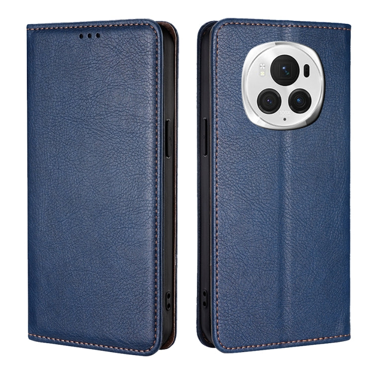 For Honor Magic6 Pro Gloss Oil Solid Color Magnetic Leather Phone Case(Blue) - Honor Cases by PMC Jewellery | Online Shopping South Africa | PMC Jewellery | Buy Now Pay Later Mobicred