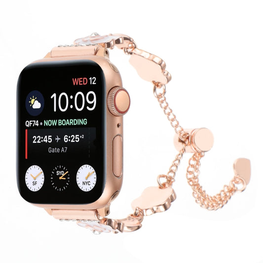 For Apple Watch SE 2023 44mm Camellia Metal Chain Bracelet Watch Band(White Rose Gold) - Watch Bands by PMC Jewellery | Online Shopping South Africa | PMC Jewellery