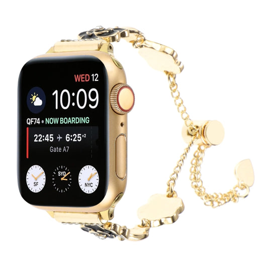 For Apple Watch SE 2023 40mm Camellia Metal Chain Bracelet Watch Band(Black Gold) - Watch Bands by PMC Jewellery | Online Shopping South Africa | PMC Jewellery