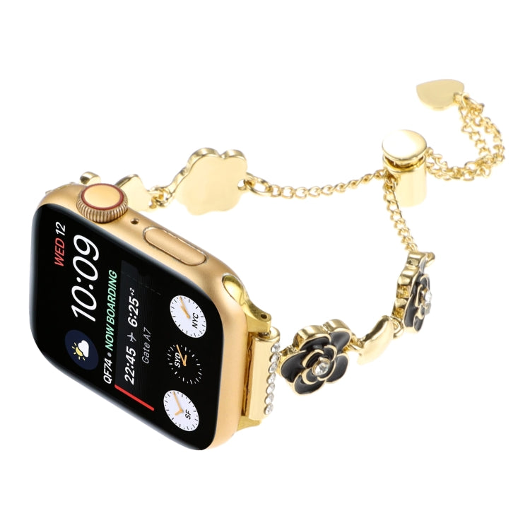 For Apple Watch SE 2023 40mm Camellia Metal Chain Bracelet Watch Band(Black Gold) - Watch Bands by PMC Jewellery | Online Shopping South Africa | PMC Jewellery