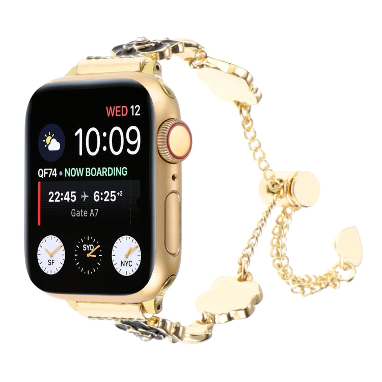 For Apple Watch Series 9 45mm Camellia Metal Chain Bracelet Watch Band(Black Gold) - Watch Bands by PMC Jewellery | Online Shopping South Africa | PMC Jewellery