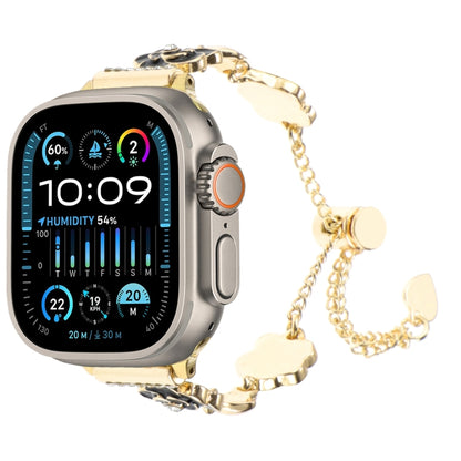 For Apple Watch Ultra 49mm Camellia Metal Chain Bracelet Watch Band(Black Gold) - Watch Bands by PMC Jewellery | Online Shopping South Africa | PMC Jewellery