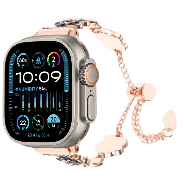 For Apple Watch Ultra 49mm Camellia Metal Chain Bracelet Watch Band(Black Rose Gold) - Watch Bands by PMC Jewellery | Online Shopping South Africa | PMC Jewellery