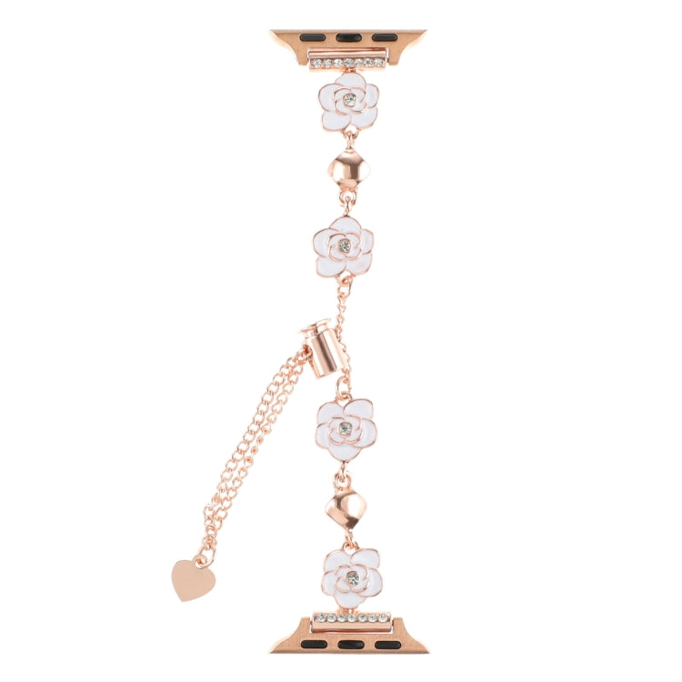 For Apple Watch Series 8 45mm Camellia Metal Chain Bracelet Watch Band(White Rose Gold) - Watch Bands by PMC Jewellery | Online Shopping South Africa | PMC Jewellery