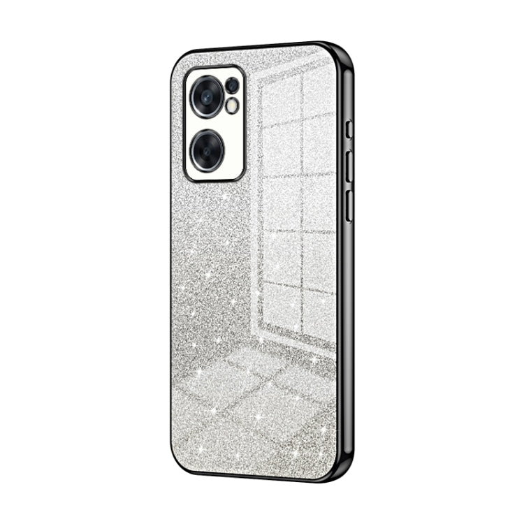 For OPPO Reno7 SE Gradient Glitter Powder Electroplated Phone Case(Black) - OPPO Cases by PMC TechLife | Online Shopping South Africa | PMC TechLife | Buy Now Pay Later Mobicred