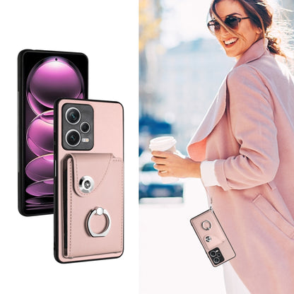 For Xiaomi Poco X5/Redmi Note 12 5G Global Organ Card Bag Ring Holder PU Phone Case with Lanyard(Pink) - Xiaomi Cases by PMC Jewellery | Online Shopping South Africa | PMC Jewellery | Buy Now Pay Later Mobicred