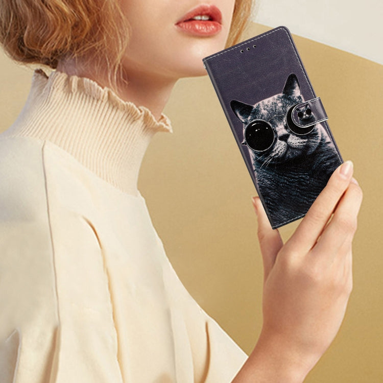 For Blackview A55 Pro Colored Drawing Leather Phone Case(Sunglasses Cat) - More Brand by PMC TechLife | Online Shopping South Africa | PMC TechLife | Buy Now Pay Later Mobicred