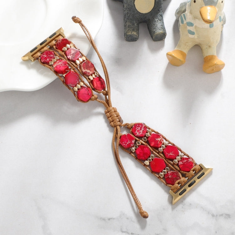 For Apple Watch SE 2023 44mm Hexagonal Stones Drawstring Chain Watch Band(Red) - Watch Bands by PMC TechLife | Online Shopping South Africa | PMC TechLife