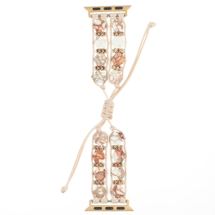 For Apple Watch Series 9 45mm Hexagonal Stones Drawstring Chain Watch Band(Beige) - Watch Bands by PMC TechLife | Online Shopping South Africa | PMC TechLife