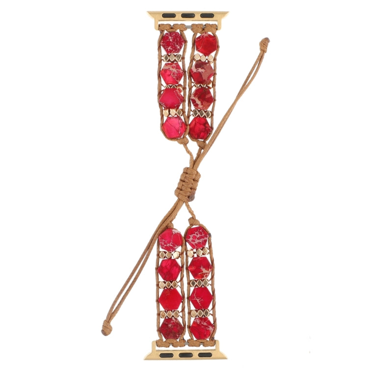 For Apple Watch Series 9 45mm Hexagonal Stones Drawstring Chain Watch Band(Red) - Watch Bands by PMC Jewellery | Online Shopping South Africa | PMC Jewellery