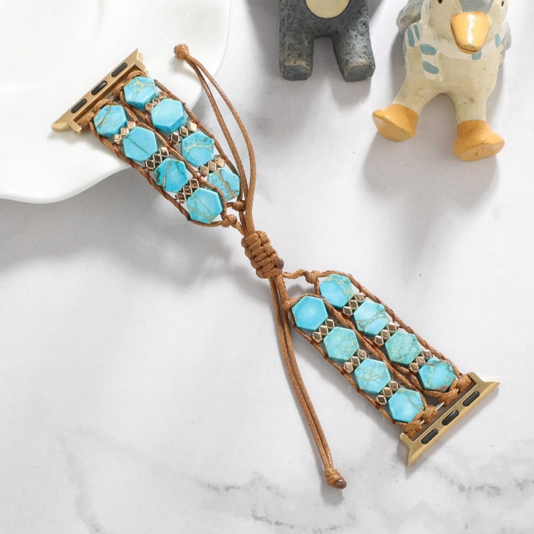 For Apple Watch Series 9 41mm Hexagonal Stones Drawstring Chain Watch Band(Blue) - Watch Bands by PMC TechLife | Online Shopping South Africa | PMC TechLife