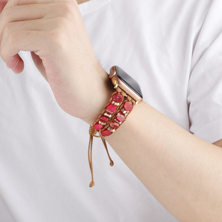 For Apple Watch Series 7 41mm Hexagonal Stones Drawstring Chain Watch Band(Red) - Watch Bands by PMC TechLife | Online Shopping South Africa | PMC TechLife | Buy Now Pay Later Mobicred