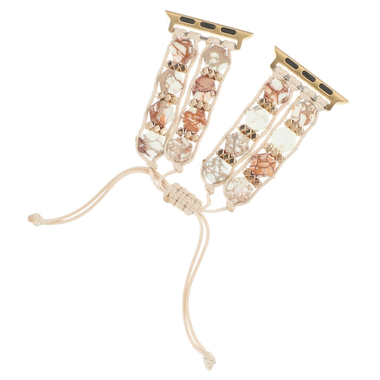 For Apple Watch Series 6 44mm Hexagonal Stones Drawstring Chain Watch Band(Beige) - Watch Bands by PMC TechLife | Online Shopping South Africa | PMC TechLife
