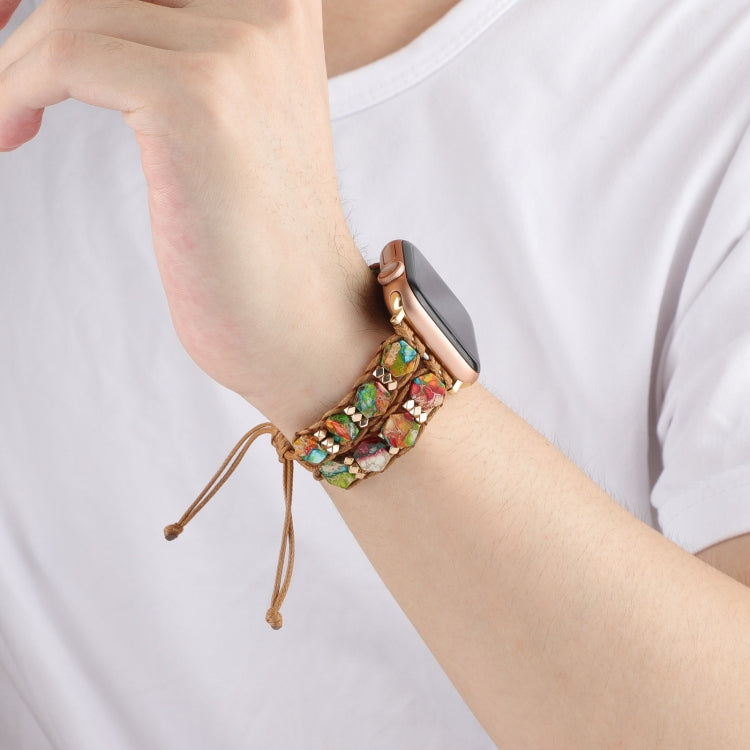 For Apple Watch Series 5 44mm Hexagonal Stones Drawstring Chain Watch Band(Colorful) - Watch Bands by PMC TechLife | Online Shopping South Africa | PMC TechLife
