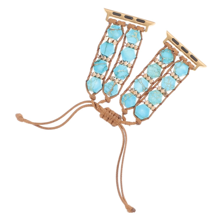 For Apple Watch Series 5 44mm Hexagonal Stones Drawstring Chain Watch Band(Blue) - Watch Bands by PMC TechLife | Online Shopping South Africa | PMC TechLife | Buy Now Pay Later Mobicred