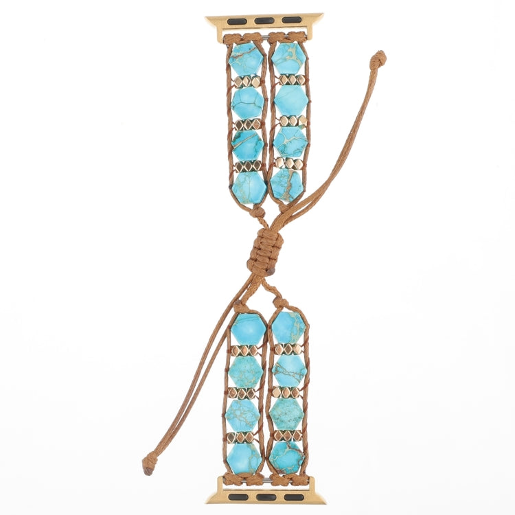 For Apple Watch Series 3 42mm Hexagonal Stones Drawstring Chain Watch Band(Blue) - Watch Bands by PMC TechLife | Online Shopping South Africa | PMC TechLife