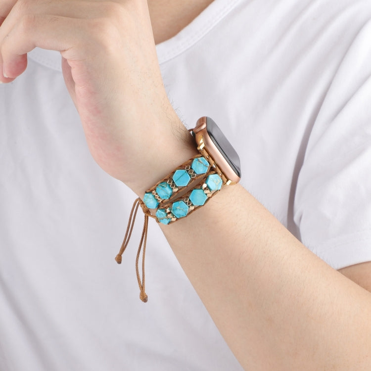 For Apple Watch Series 2 42mm Hexagonal Stones Drawstring Chain Watch Band(Blue) - Watch Bands by PMC TechLife | Online Shopping South Africa | PMC TechLife