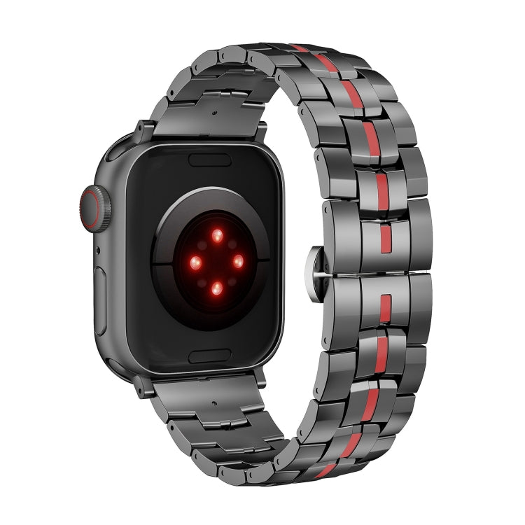 For Apple Watch Series 4 40mm Butterfly Buckle 5-Beads Metal Watch Band(Black Red) - Watch Bands by PMC Jewellery | Online Shopping South Africa | PMC Jewellery