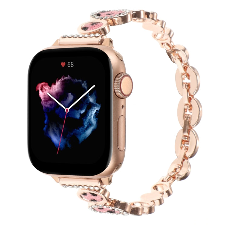 For Apple Watch Series 5 40mm Leopard Rhinestones Metal Chain Watch Band(Rose Gold) - Watch Bands by PMC Jewellery | Online Shopping South Africa | PMC Jewellery