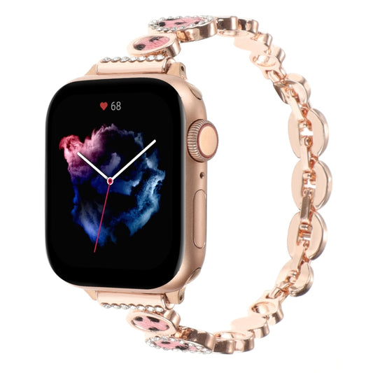 For Apple Watch Series 3 38mm Leopard Rhinestones Metal Chain Watch Band(Rose Gold) - Watch Bands by PMC Jewellery | Online Shopping South Africa | PMC Jewellery