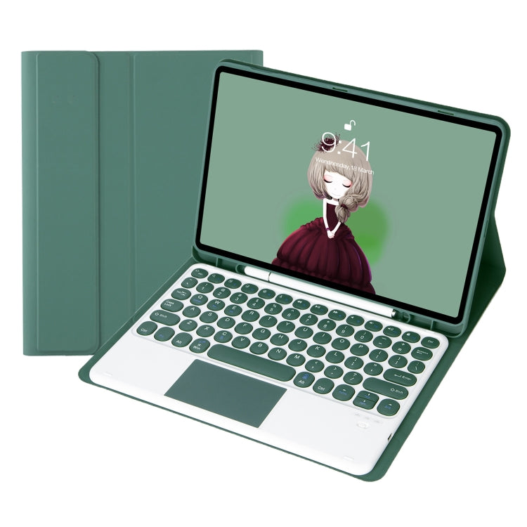 For Samsung Galaxy Tab S9 FE Candy Color TPU Round Keycap Touch Bluetooth Keyboard Leather Case(Dark Green) - Samsung Keyboard by PMC TechLife | Online Shopping South Africa | PMC TechLife