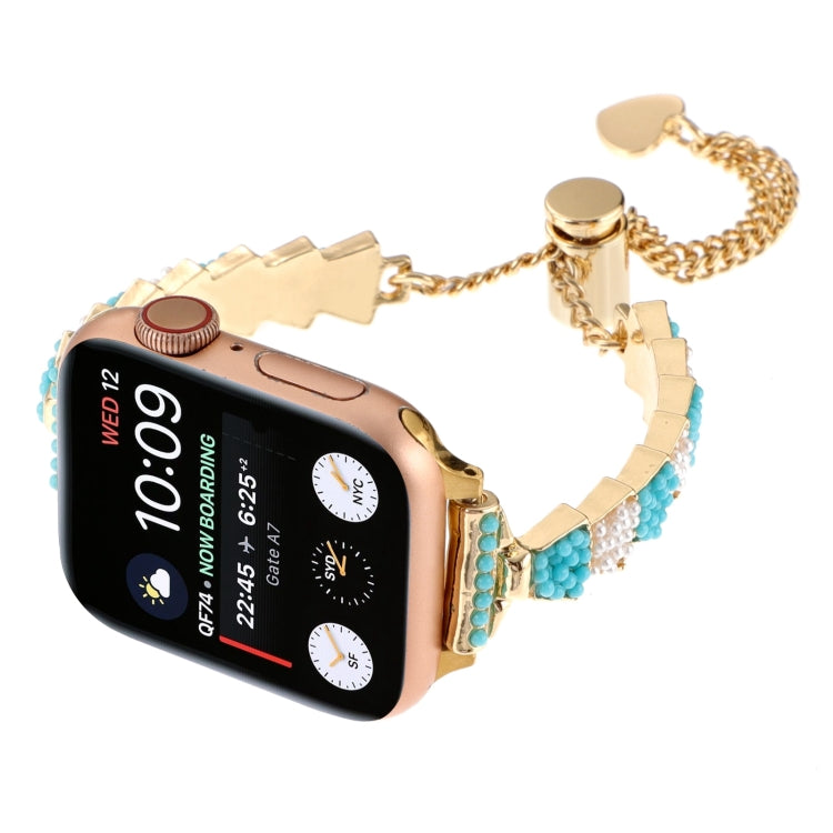 For Apple Watch SE 2023 44mm Shell Beads Chain Bracelet Metal Watch Band(Blue White Gold) - Watch Bands by PMC Jewellery | Online Shopping South Africa | PMC Jewellery