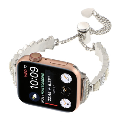 For Apple Watch Series 9 41mm Shell Beads Chain Bracelet Metal Watch Band(Beige White Silver) - Watch Bands by PMC Jewellery | Online Shopping South Africa | PMC Jewellery