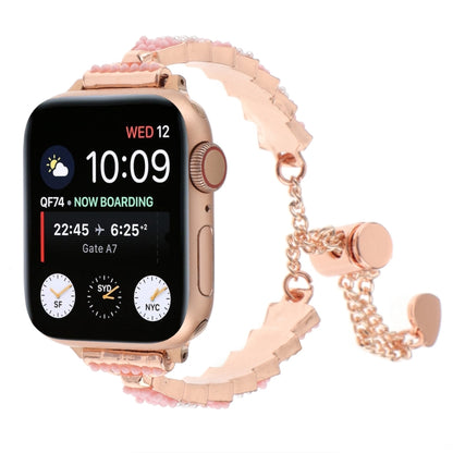 For Apple Watch Series 8 45mm Shell Beads Chain Bracelet Metal Watch Band(Pink White Rose Gold) - Watch Bands by PMC Jewellery | Online Shopping South Africa | PMC Jewellery