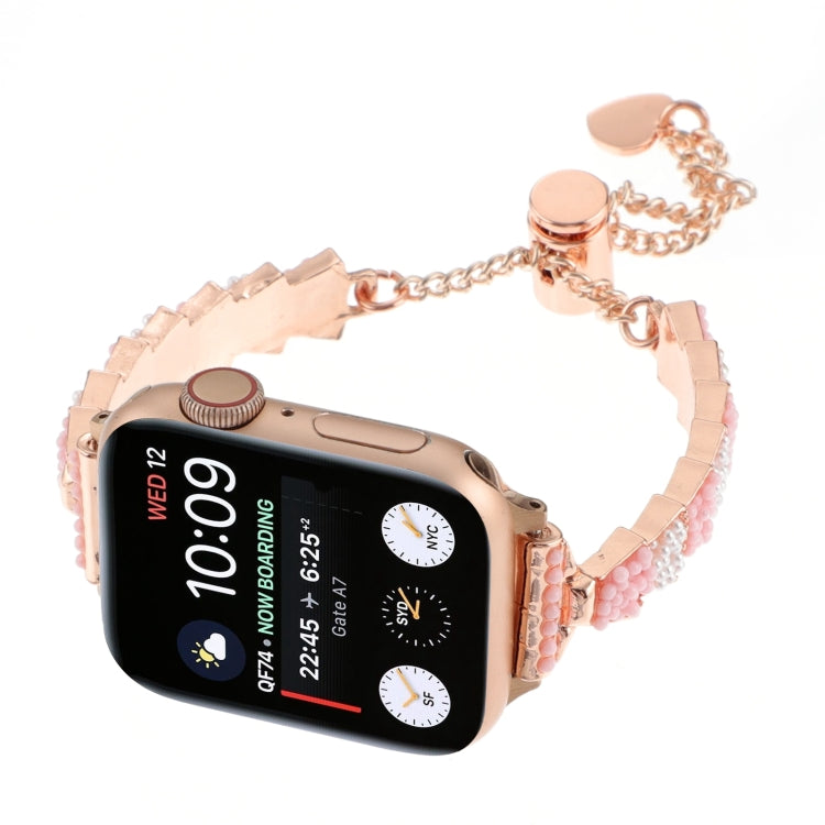 For Apple Watch Series 4 44mm Shell Beads Chain Bracelet Metal Watch Band(Pink White Rose Gold) - Watch Bands by PMC Jewellery | Online Shopping South Africa | PMC Jewellery