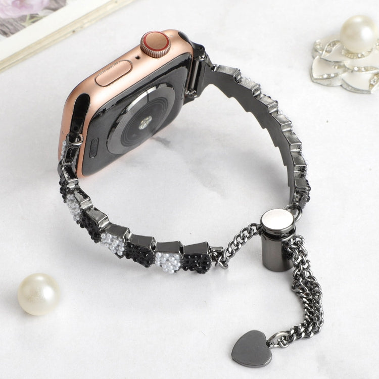 For Apple Watch 42mm Shell Beads Chain Bracelet Metal Watch Band(Black White) - Watch Bands by PMC TechLife | Online Shopping South Africa | PMC TechLife