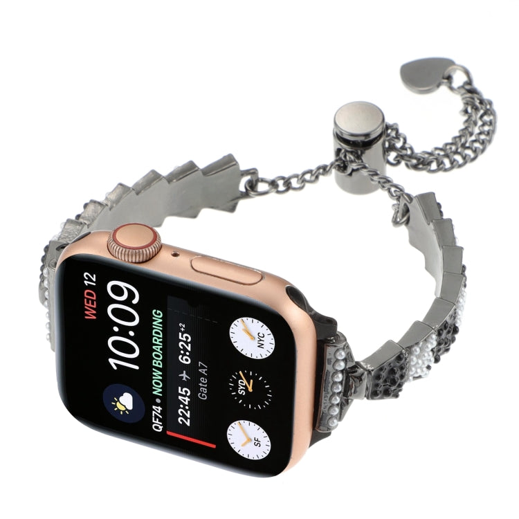 For Apple Watch 42mm Shell Beads Chain Bracelet Metal Watch Band(Black White) - Watch Bands by PMC TechLife | Online Shopping South Africa | PMC TechLife