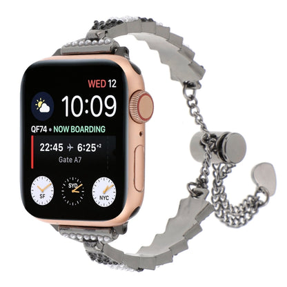 For Apple Watch 38mm Shell Beads Chain Bracelet Metal Watch Band(Black White) - Watch Bands by PMC Jewellery | Online Shopping South Africa | PMC Jewellery