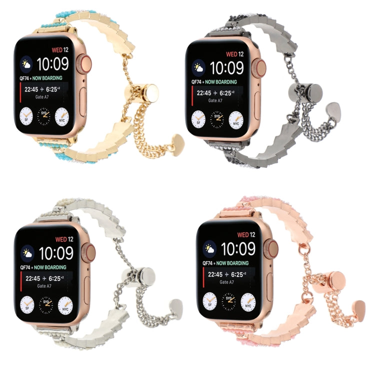 For Apple Watch Series 4 44mm Shell Beads Chain Bracelet Metal Watch Band(Pink White Rose Gold) - Watch Bands by PMC Jewellery | Online Shopping South Africa | PMC Jewellery