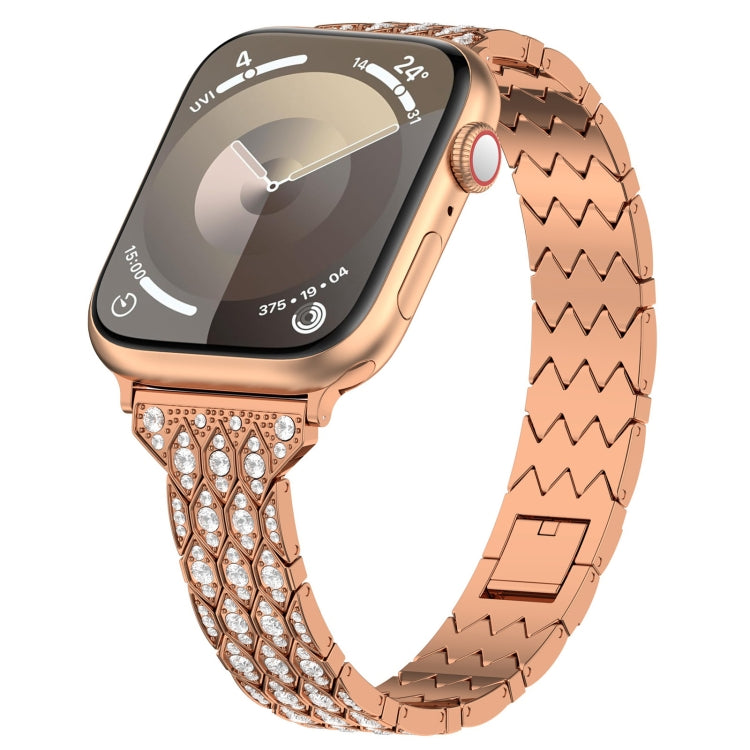 For Apple Watch Series 9 41mm Devil Eye Diamond Bracelet Metal Watch Band(Rose Gold) - Watch Bands by PMC Jewellery | Online Shopping South Africa | PMC Jewellery