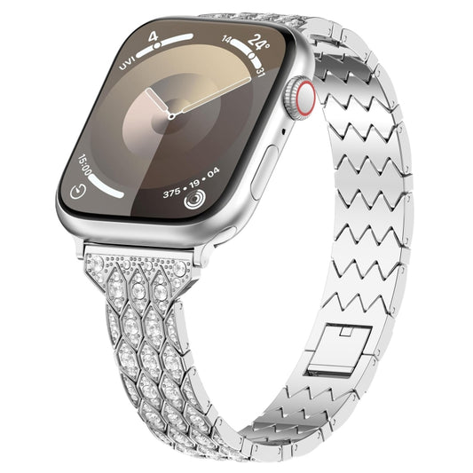 For Apple Watch Series 5 44mm Devil Eye Diamond Bracelet Metal Watch Band(Silver) - Watch Bands by PMC Jewellery | Online Shopping South Africa | PMC Jewellery