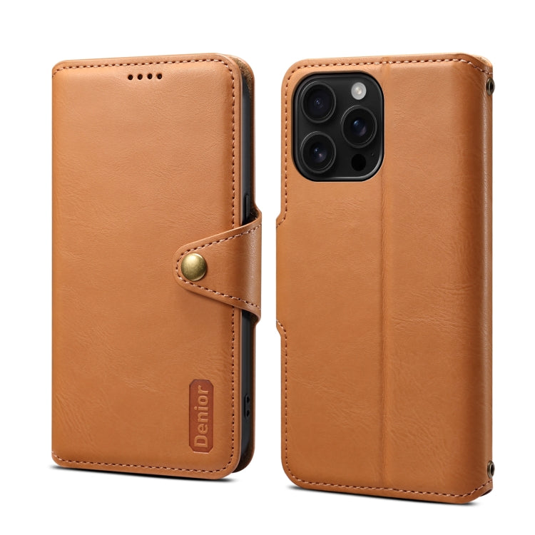 For iPhone 16 Pro Max Denior Cowhide Texture Wallet Style Leather Phone Case(Khaki) - iPhone 16 Pro Max Cases by Denior | Online Shopping South Africa | PMC Jewellery | Buy Now Pay Later Mobicred