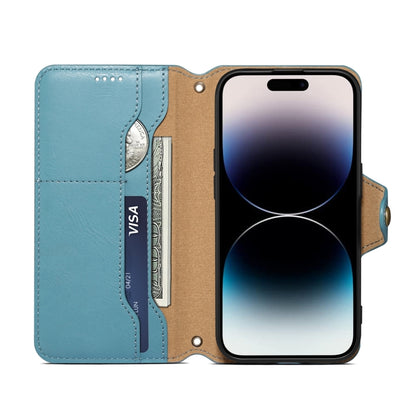 For iPhone 16 Pro Denior Cowhide Texture Wallet Style Leather Phone Case(Blue) - iPhone 16 Pro Cases by Denior | Online Shopping South Africa | PMC Jewellery | Buy Now Pay Later Mobicred