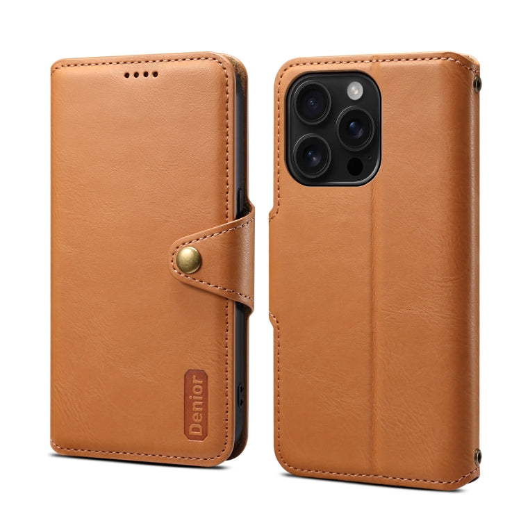 For iPhone 16 Pro Denior Cowhide Texture Wallet Style Leather Phone Case(Khaki) - iPhone 16 Pro Cases by Denior | Online Shopping South Africa | PMC Jewellery | Buy Now Pay Later Mobicred