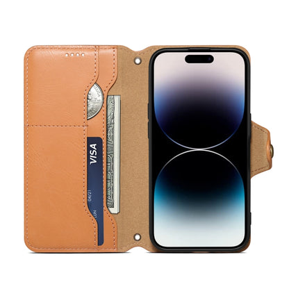 For iPhone 16 Pro Denior Cowhide Texture Wallet Style Leather Phone Case(Khaki) - iPhone 16 Pro Cases by Denior | Online Shopping South Africa | PMC Jewellery | Buy Now Pay Later Mobicred