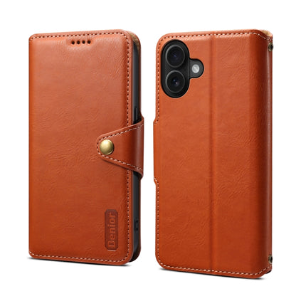 For iPhone 16 Plus Denior Cowhide Texture Wallet Style Leather Phone Case(Brown) - iPhone 16 Plus Cases by Denior | Online Shopping South Africa | PMC Jewellery | Buy Now Pay Later Mobicred