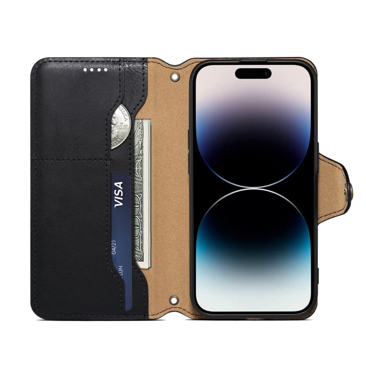 For iPhone 16 Denior Cowhide Texture Wallet Style Leather Phone Case(Black) - iPhone 16 Cases by Denior | Online Shopping South Africa | PMC Jewellery | Buy Now Pay Later Mobicred