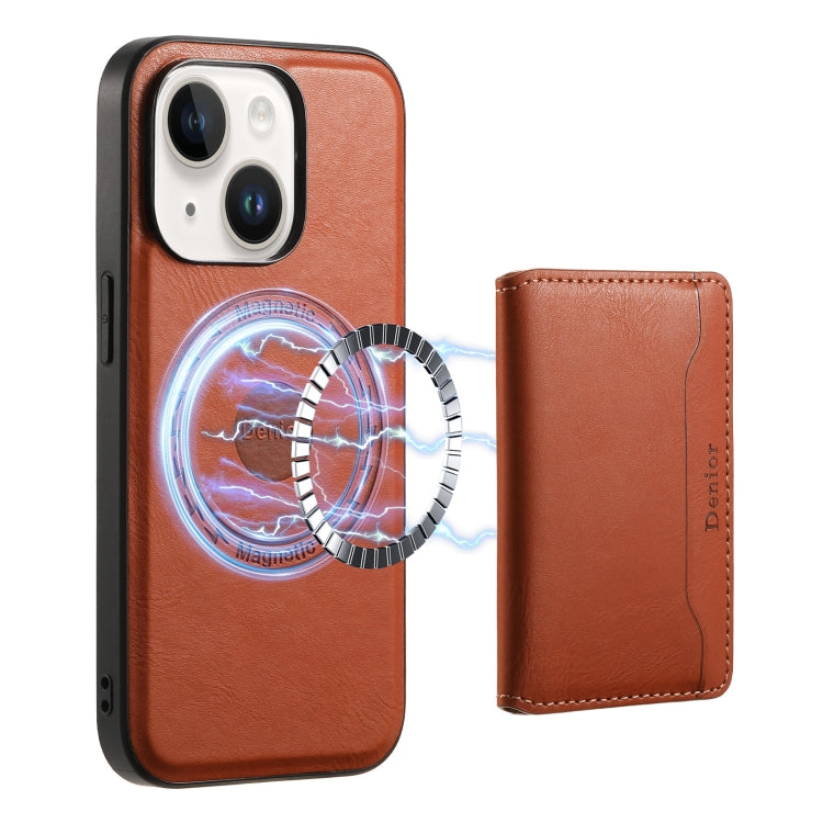 For iPhone 15 Plus Denior Cowhide Texture Leather MagSafe Detachable Wallet Phone Case(Brown) - free shipping - PMC Jewellery - Order now!
