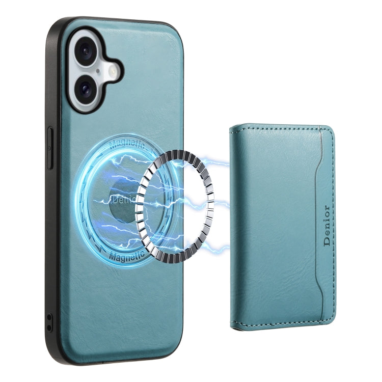 For iPhone 16 Denior Cowhide Texture Leather MagSafe Detachable Wallet Phone Case(Blue) - iPhone 16 Cases by Denior | Online Shopping South Africa | PMC Jewellery | Buy Now Pay Later Mobicred