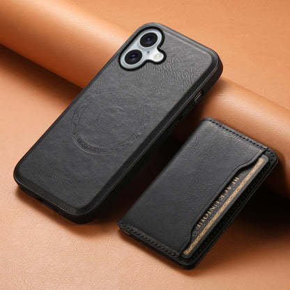 For iPhone 16 Denior Cowhide Texture Leather MagSafe Detachable Wallet Phone Case(Black) - iPhone 16 Cases by Denior | Online Shopping South Africa | PMC Jewellery | Buy Now Pay Later Mobicred