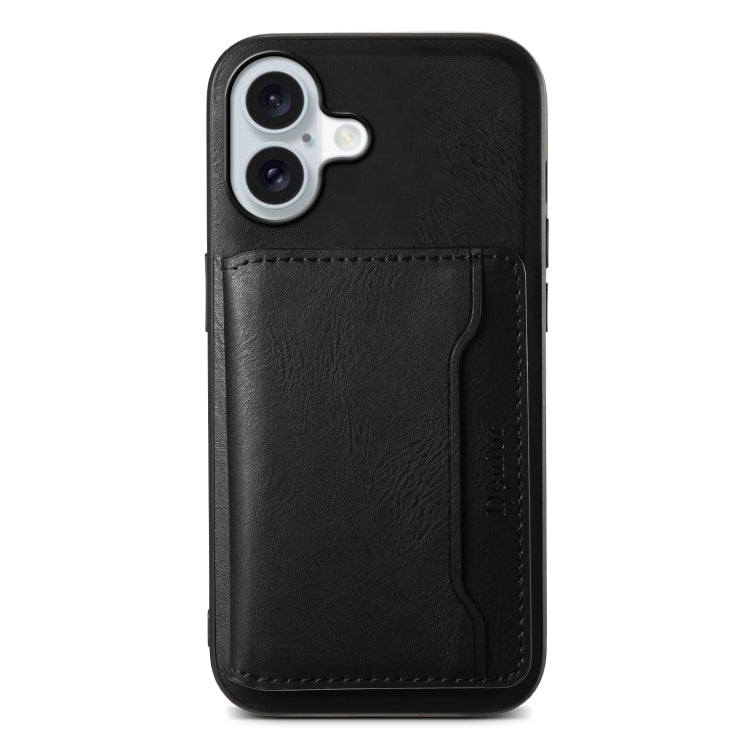 For iPhone 16 Denior Cowhide Texture Leather MagSafe Detachable Wallet Phone Case(Black) - iPhone 16 Cases by Denior | Online Shopping South Africa | PMC TechLife | Buy Now Pay Later Mobicred