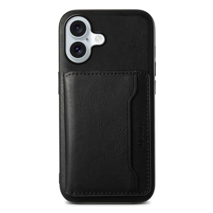 For iPhone 16 Denior Cowhide Texture Leather MagSafe Detachable Wallet Phone Case(Black) - iPhone 16 Cases by Denior | Online Shopping South Africa | PMC Jewellery | Buy Now Pay Later Mobicred