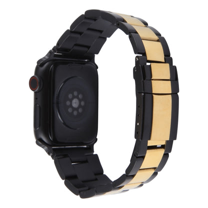 For Apple Watch SE 2023 44mm Three-Bead Stainless Steel Watch Band(Black Gold) - Watch Bands by PMC Jewellery | Online Shopping South Africa | PMC Jewellery